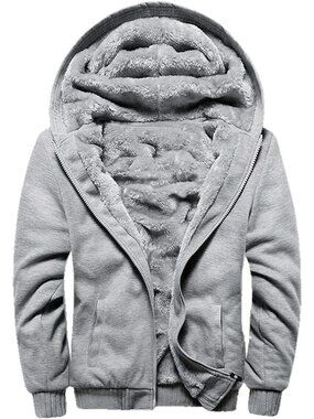 〽️Women's Gray Sherpa Lined Fleece Hooded Winter Jacket Warm Coat
